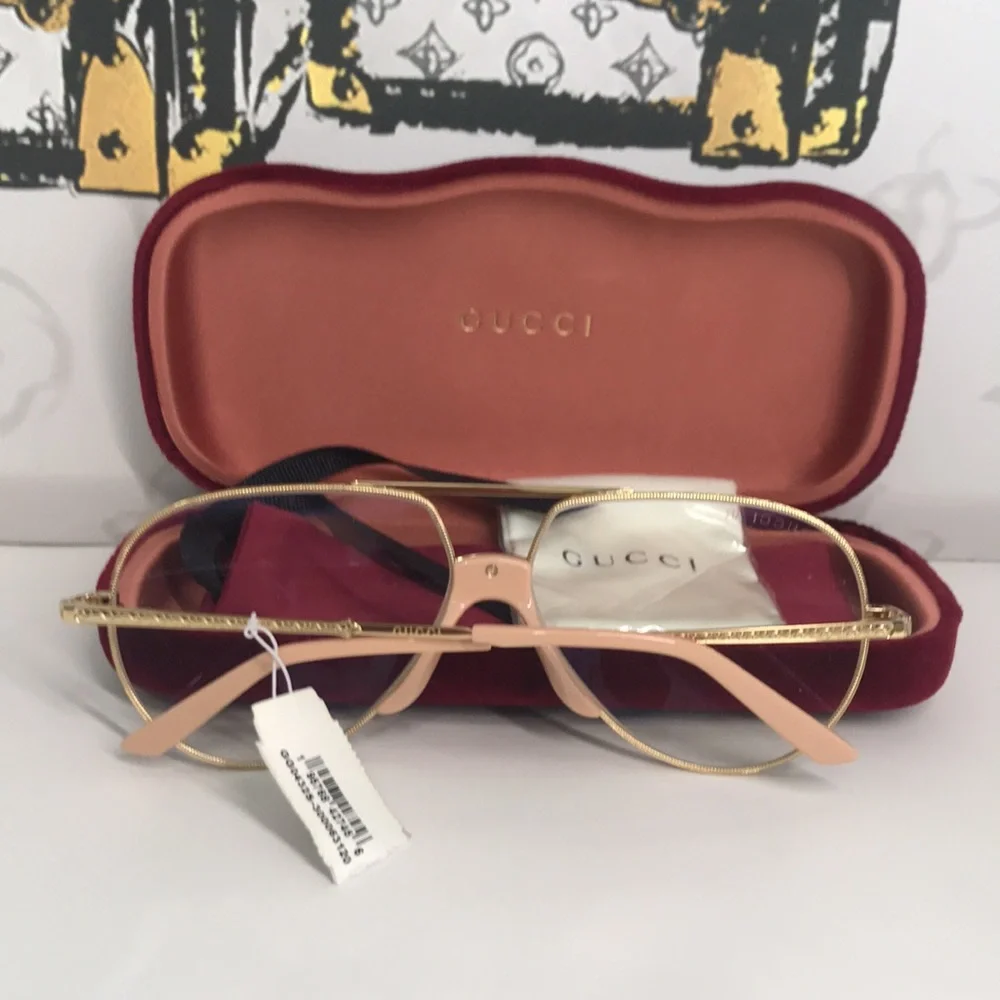 New Authentic Gucci GG0432S 001 Gold Clear Pilot Sunglasses – New
